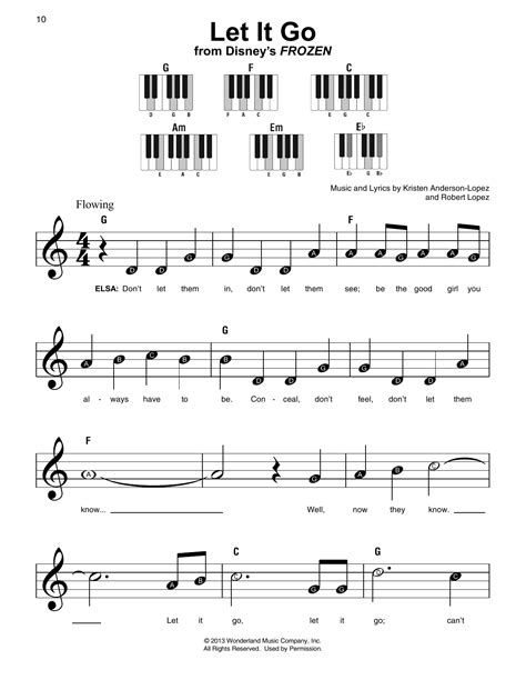 let it go piano notes easy